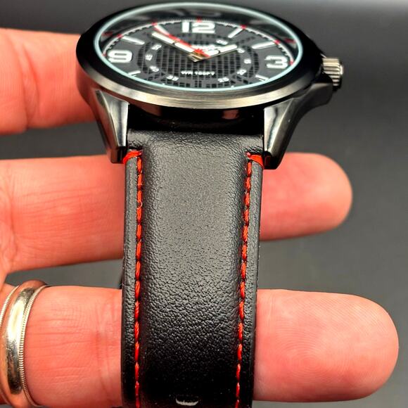 Wrangler WRW2400-1A Mens Black Analog Watch Black Leather Red Stitching Strap - Picture 15 of 17